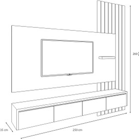تصویر تی وی وال دکو سرو، مدل منتا - طول ۲۵۰، عرض ۳۵، ارتفاع ۲۶۰ / ام دی اف سفید و طرح چوب Menta tv wall