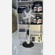 تصویر پنکه شارژی ایستاده 16 اینچ دارای پنل خورشیدی و دو لامپ سیار 