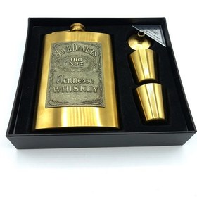 تصویر ست قمقمه جیبی دو شات استیل طلایی مدل جک دنیلز 