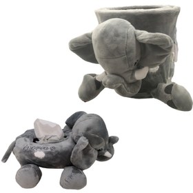تصویر ست سطل و جادستمال کاغذی اتاق کودک مدل فیل 