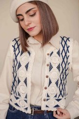 تصویر وست قلاب بافی زنانه مدل لوزی | جلیقه بافت طرح لوزی دارکوب پوش 