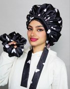 تصویر کلاه خواب بنددار ساتن ابریشم سورمه ای پروانه دار Sleep Hats