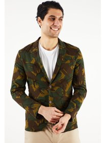 تصویر کت blazer مردانه با فیت معمولی و آستین بلند، طرح استتاری، ترکیب زیتونی برند selected Men Regular Fit Long Sleeve Camouflage Blazer, Olive Combo