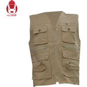 تصویر جلیقه خبرنگاری کتان قهوه ای مدل هشت جیب ا Linen journalist vest Linen journalist vest