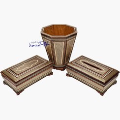 تصویر ست جای دستمال سطل و جای چنگال خاتمکاری اعلا کدsk27 