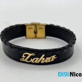 تصویر دستبند چرمی Zahra زهرا با پلاک طلا 18 عیار (کد DN-B0116) 