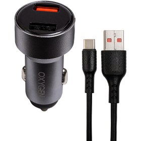 تصویر شارژر فندکی 18 وات اکسیژن مدل AC-09 به همراه کابل تبدیل USB-C 