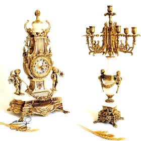 تصویر ساعت و شمعدان برنزی کد 1607 