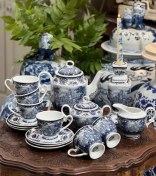 تصویر سرویس ۱۷ پارچه عصرانه خوری کامل قوری قندان شکر ریز ۶ تا فنجون ۶ نلبکی 