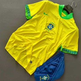 تصویر کیت برزیل 2024 هواداری رنگ زرد کیفیت A+ تایلندی Kit Brazil 2024 fans yellow color A+ Thai quality