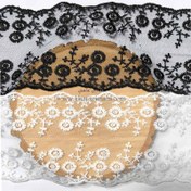 تصویر دانتل شیفون دو طرفه طرح گل همیشه بهار (کد42) 