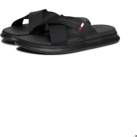 تصویر صندل راحتی مردانه با طراحی ضربدری - پلی‌استر، مشکی برند Tommy Hilfiger Men's Comfort Criss Cross Flip Flops - Polyester, Black