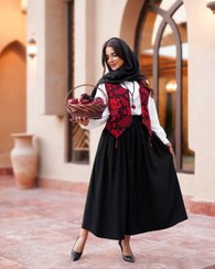 تصویر سه تیکه جلیقه و شومیز و دامن زنانه یلدایی تافته ضخیم و داکرون و کرپ اسکاچی 