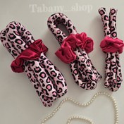 تصویر روبان ساتن بریشم طرح پلنگی صورتی 