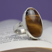 تصویر انگشتر نقره مردانه با نگین چشم ببر 