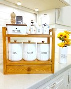 تصویر استند پاسماری دوطبقه چوبی نظم دهنده آشپزخانه 