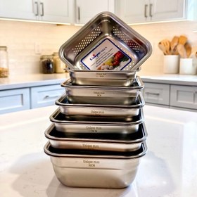 تصویر ست آبکش و لگن استیل ۱۲ پارچه یونیک مدل مربع | (cm 22 / 24 / 26 / 28 / 30 / 32) 