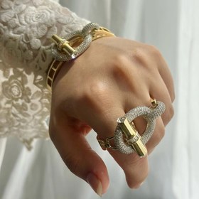 تصویر ست دستبند و انگشتر هرمس با روکش طلایی و کیفیت بالا 