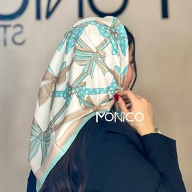 تصویر مینی اسکارف ابریشم پاپیون سبزآبی کد3057 