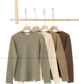 تصویر بلوز کبریتی زنانه یقه ایستاده رنگ شکلاتی 