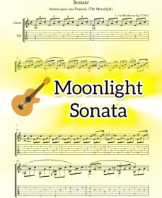 تصویر نت گیتار Moonlight Sonata بتهوون به همراه تبلچر و اجرای نت 