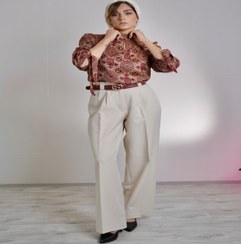 تصویر شومیز مجلسی طرحدار قرمز یقه ایستاده کد :045 