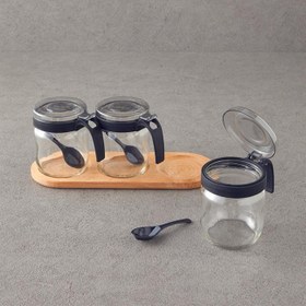 تصویر شیشه نگهداری ادویه 3 تکه انگلیش هوم مدل Maddy سایز 425 میل مشکی Glass 3 pcs Spice Rack 425 ml Black