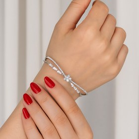 تصویر دستبند بنگل طرح گل و نگین کد ۴۰۰۲ 