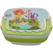 تصویر ظرف غذای سه طبقه کودکانه با طرح فانتزی و دسته حمل 