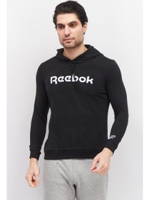 تصویر بلوز ورزشی مردانه با کلاه و آستین بلند مناسب برای فضای باز، رنگ مشکی برند reebok Men Sportswear Fit Hooded Long Sleeve Outdoor Sweatshirts, Black