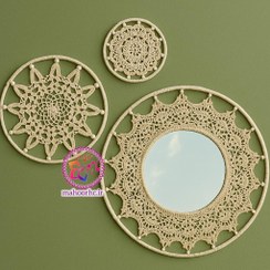 تصویر ست دیوارکوب ماندلا بافی حصیری سه‌ عددی با آیینه 