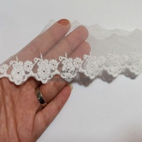 تصویر دانتل شیفون_گل پنچ پر{کد5} 