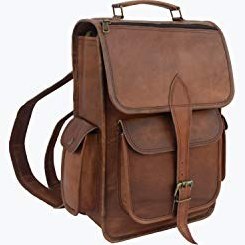 GEARONIC 21L Vintage Canvas Backpack Leather Rucksack Knapsack 15inch  Laptop Tote Satchel College Shoulder Hiking Bag