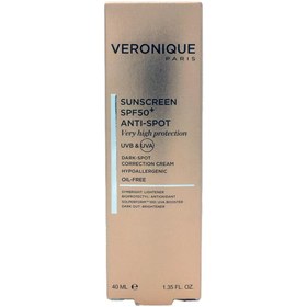 تصویر کرم ضد آفتاب و ضد لک ورونیک فاقد چربی SPF50 Veronique Sun Screen Anti Spot Oil Free SPF50 Cream 40ml