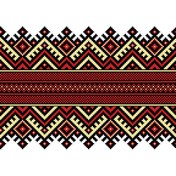 تصویر طرح کوبلن و وکتور طرح گلیم با تم رنگی کرم قرمز و مشکی 