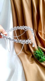 تصویر ریسه پیشونی آویز دار ترکیبی سنگ رزین و کریستال اصل و نگین متری - آبی 