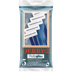 تصویر خودتراش 2 لبه مدل ساده 5 عددی دربی DERBY 2 TWIN BLADE RAZOR in POLYBAG