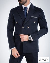 تصویر کت و شلوار مردانه دبل برست اطلسی کد ۴۱۳۸ 