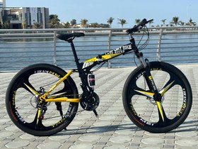 تصویر دوچرخه تاشو سایز ۲۶ ، ۲۴ و ۲۷ LAND ROVER (سفارش اروپا) رینگ‌ سه پره رنگ مشکی زرد 