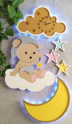 تصویر چراغ خواب کودک خرس و ابر ساعت دار فانتزی 