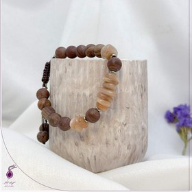 تصویر دستبند سنگ جاسپر چوبی و سان استون چیپسی کد B173 