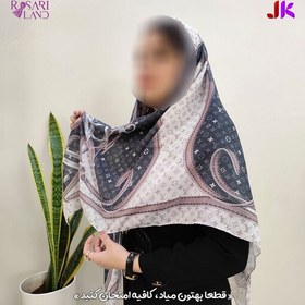 تصویر روسری نخی مشکی قهوه ای طرح ال وی قواره 120 ماشین دوز روسری لند 