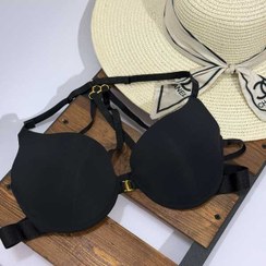 تصویر سوتین پشت‌گردنی جلو بازشو مشکی زنانه – مدل دکلته قابل تنظیم 