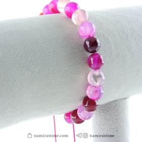 تصویر دستبند عقیق صورتی Pink agate سنگ طبیعی اصل (تراش گرد) 