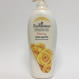 تصویر لوسیون معطر و یکدست کننده بدن انچانتر با آلوئه ورا و کره زیتون 500 میلی Enchanteur perfumed body lotion charming satin smooth with aloe vera & olive butter 