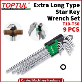 تصویر سری آلن فوق بلند ستاره ای تاپ تول مدل GAAL0924 \ TOPTUL 9 Piece Extra Long Coloured Ball End Hex Key Set 