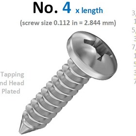 تصویر پیچ خودکار سرگرد شماره 4 (تلگرافی) در طول های مختلف (100 عدد) Self Tapping Screw No 4 x lengths