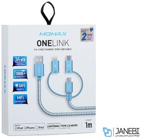 تصویر کابل شارژ سه سر سریع مومکس Momax OneLink DX1D 3in1 USB-A to Micro/Lightning/Type C 1m 