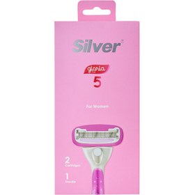 تصویر تیغ سیستم 5 لبه مدل گلوریا زنانه صورتی سیلور Silver Gloria 5 womens Pink 5 edge razor