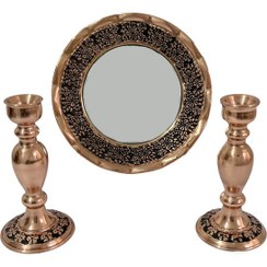 تصویر ست آینه و شمعدان مسی سیاه قلم کد ZH378 